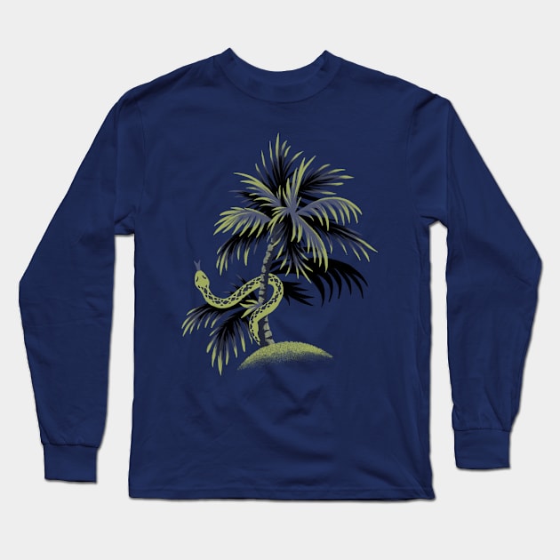 Snake Palms - Dark Blue/Gold Long Sleeve T-Shirt by andreaalice